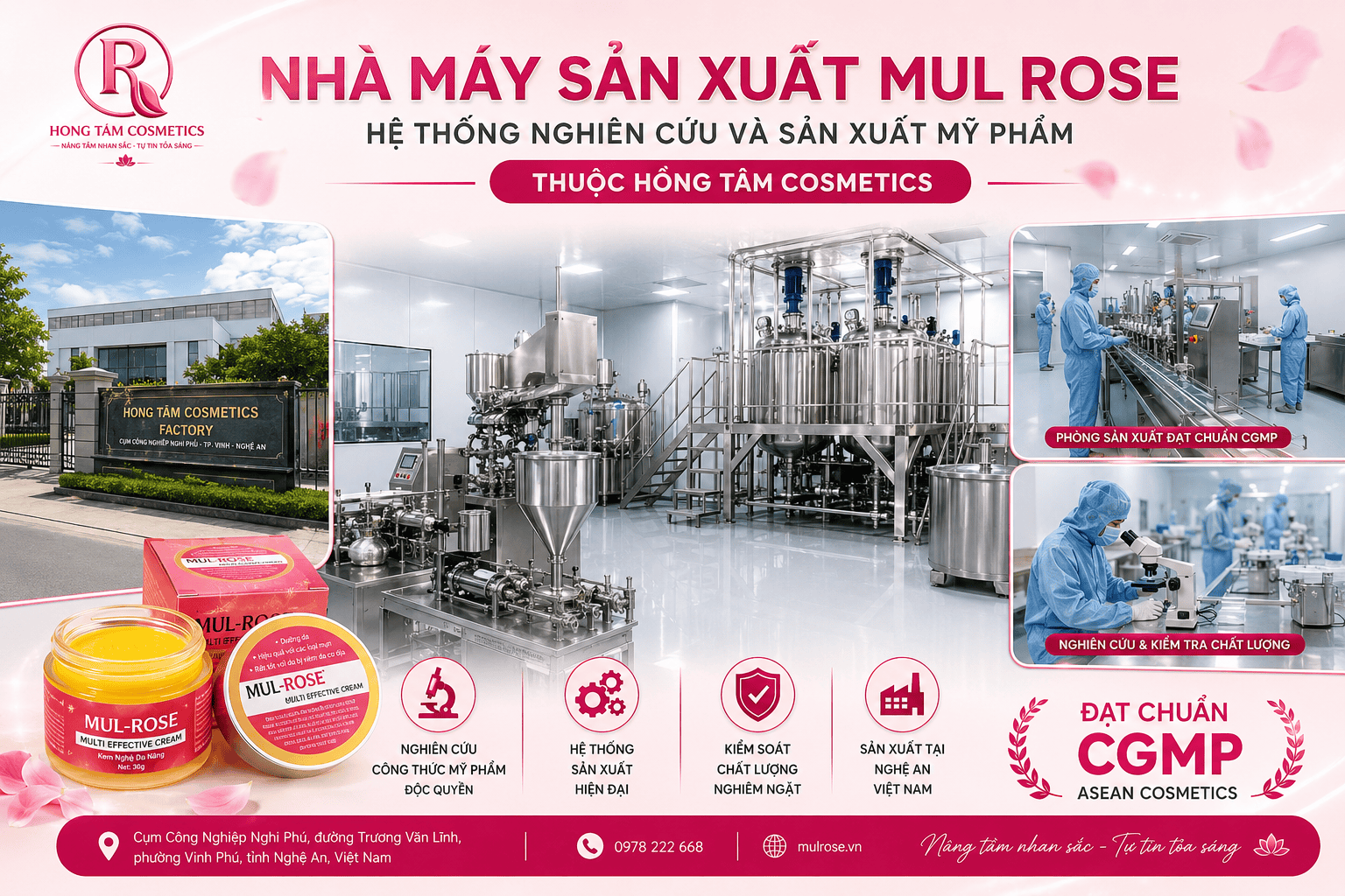 Nhà máy sản xuất mỹ phẩm Mul Rose thuộc Hồng Tâm Cosmetics tại Nghệ An