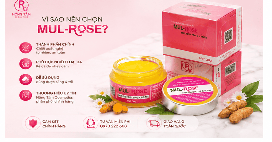 Công dụng kem nghệ Mul Rose dưỡng ẩm hỗ trợ mụn thâm phục hồi da