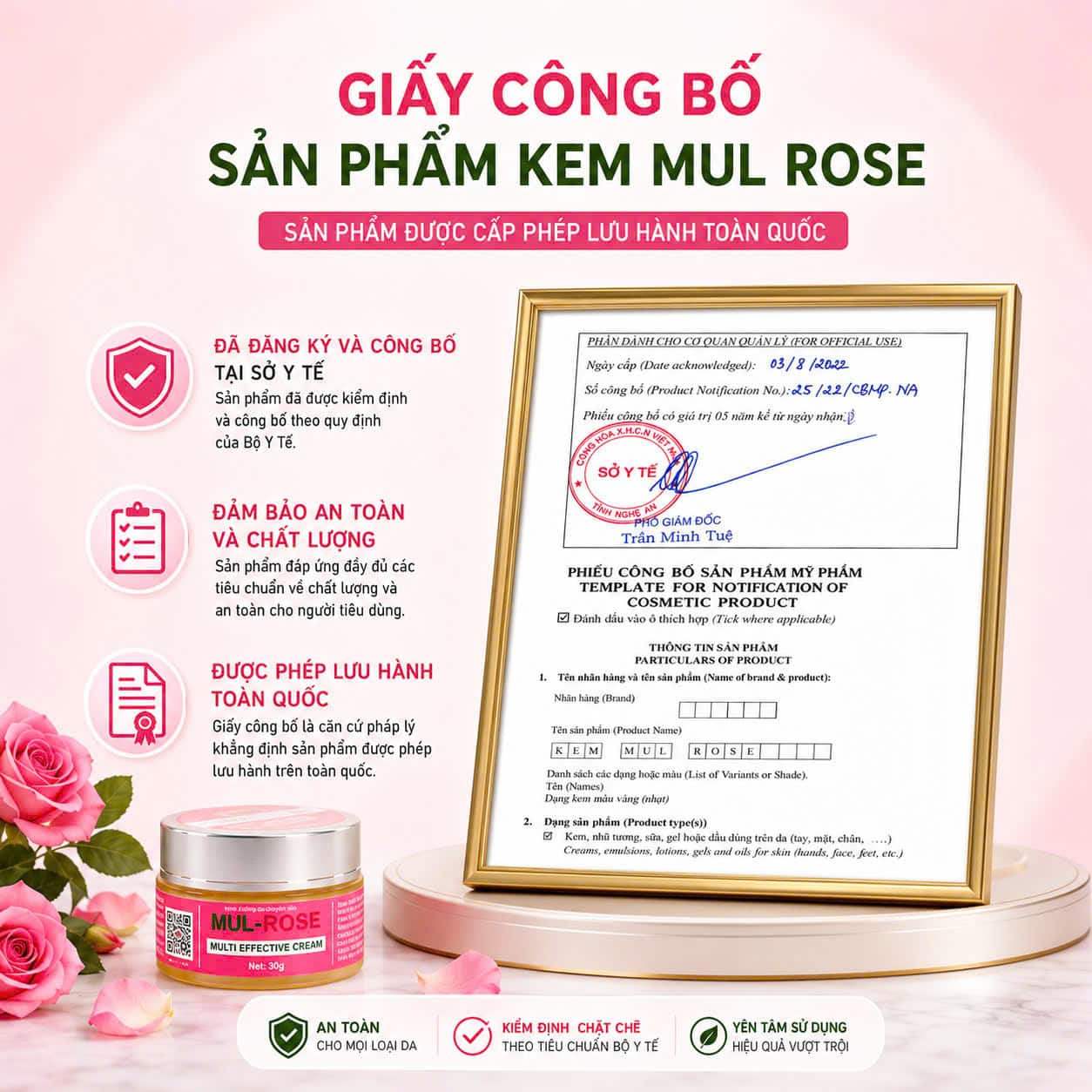 Giấy công bố sản phẩm Kem Mul Rose