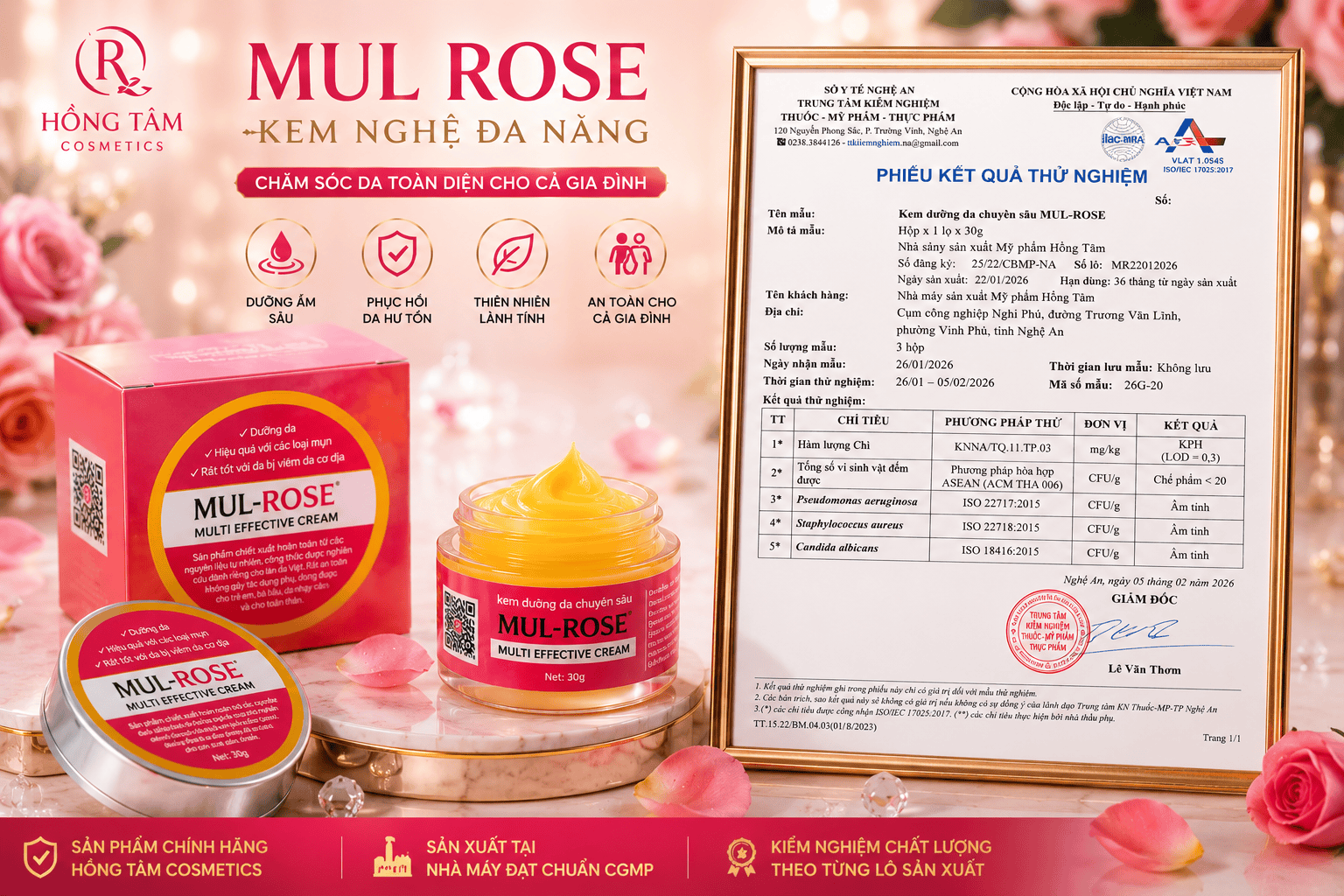 Mul Rose kiểm nghiệm chất lượng theo từng lô sản xuất tại Hồng Tâm Cosmetics