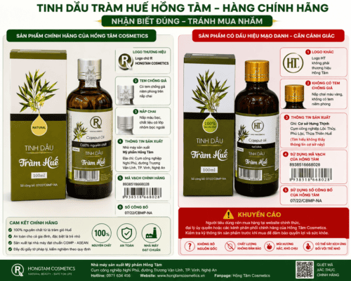 Những điểm cần lưu ý khi mua tinh dầu Tràm Huế chính hãng. Kiểm tra logo thương hiệu, tem chống giả, mã vạch 8938518668028, số công bố 07/22/CBMP-NA, thông tin nhà sản xuất và nguồn gốc sản phẩm trước khi mua.