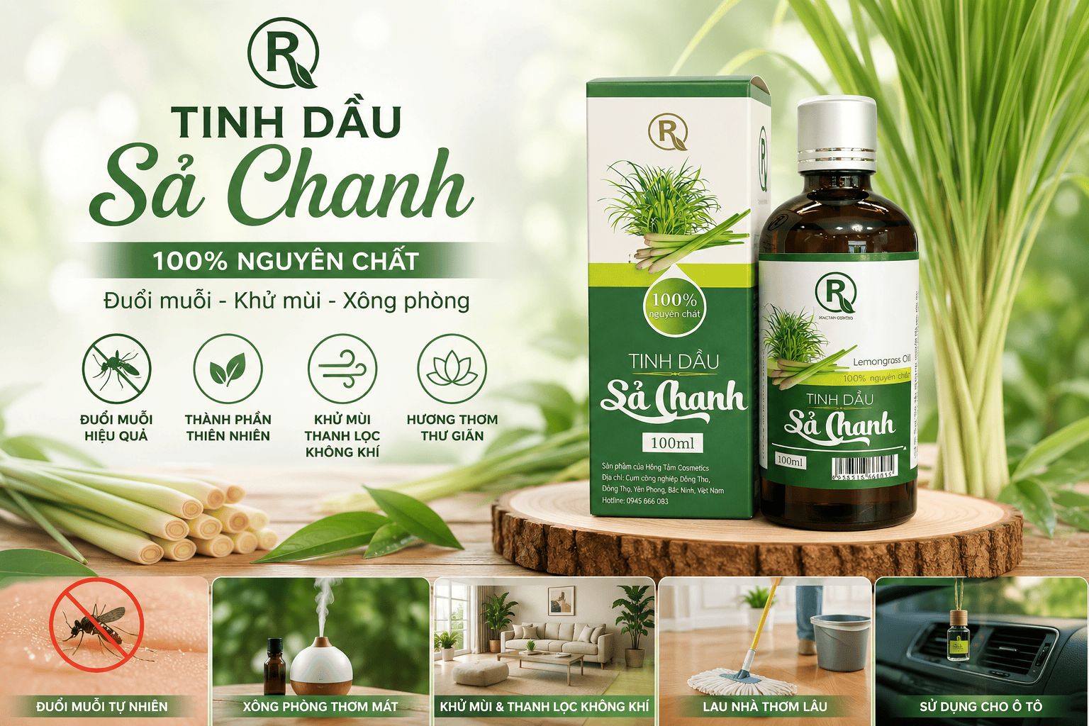 Tinh Dầu Sả Chanh Nguyên Chất 100ml Đuổi Muỗi Xông Phòng Khử Mùi Hiệu Quả