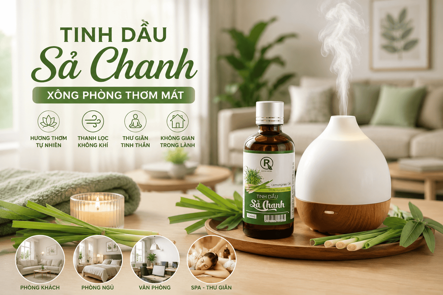 Tinh dầu sả chanh nguyên chất 100ml được sản xuất bởi Hồng Tâm Cosmetics. Sản phẩm có hương thơm tự nhiên, giúp đuổi muỗi, xông phòng thơm mát, khử mùi không khí, lau nhà và sử dụng cho xe ô tô. Phù hợp cho gia đình, văn phòng, spa và khách sạn.